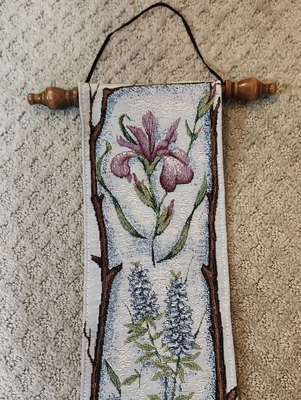 Floral Winter Garden Tapestry Wall Hanging - Blue and Cream Flowers